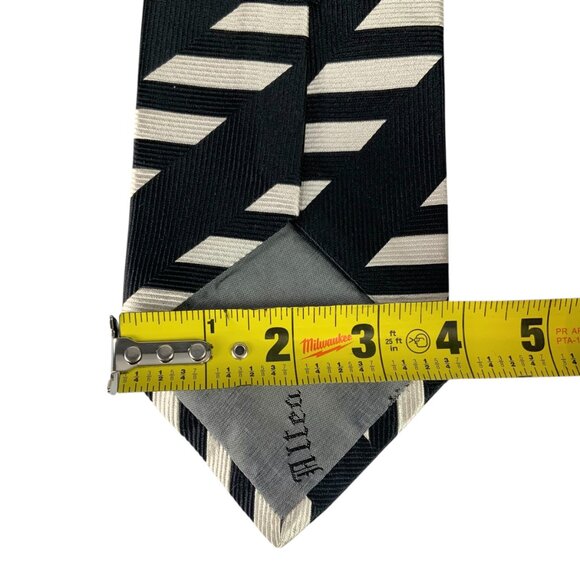 Allea Milano Silk Tie Made In Italy Black/Cream Geometric Pattern Necktie - Picture 6 of 6
